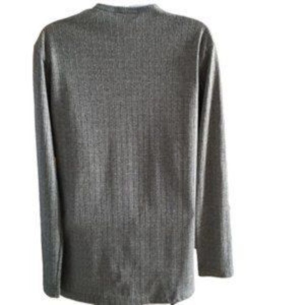 YMLA Ribbed Tunic Top Vintage Embellished V‑Neck Long Sleeve Gray Black Small - Picture 3 of 9